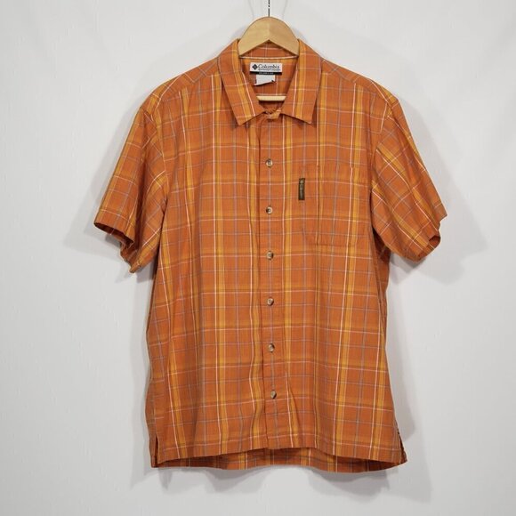 Columbia  Orange Plaid Cotton Shirt  Size Large - Picture 1 of 4